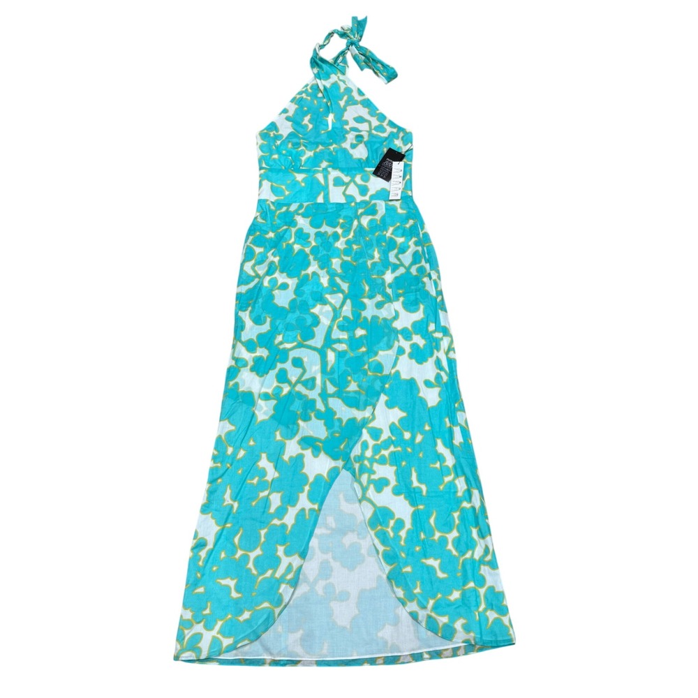 Etcetera Multi-Wayโ Halter Maxi Dress Turquoise Floral Cotton NWT Sz 10 Resort